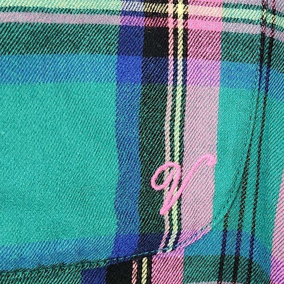Victoria's Secret Teal Blue and Pink Plaid Flannel 2pc Pockets PJ's Size M - Picture 7 of 16